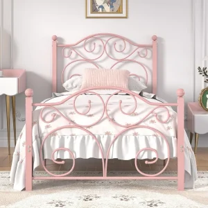 Bed Frame with Headboard and Footboard, Heavy Duty Metal Slat Support