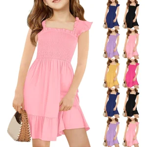 Solid Color Kids Girls Summer Sleeveless Sundress